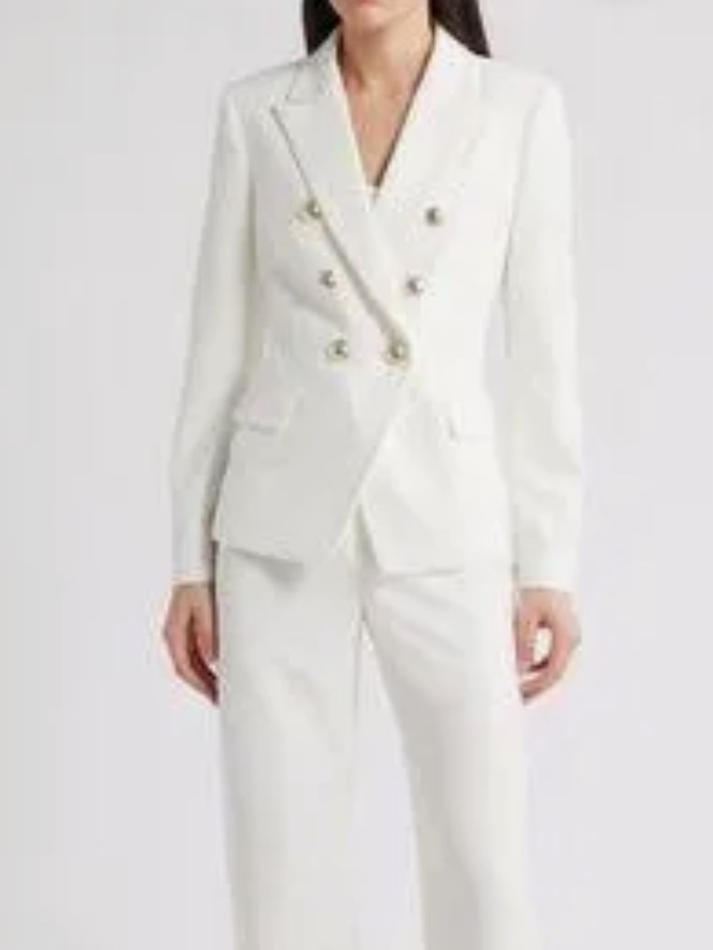 Tahari ASL Cream Double-Breasted Blazer with Gold Buttons